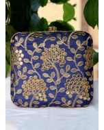 Sequins Embellished Navy Blue Art Silk Square Clutch