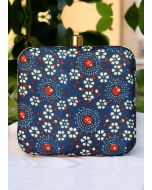 Navy Blue Printed Art Silk Square Box Clutch