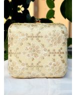 Cream Floral Embroidered Art Silk Square Clutch