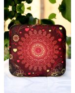 Maroon Printed Art Silk Square Box Clutch