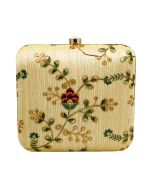 Floral Embroidered Golden Square Clutch