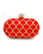 Red Embroidered Art Silk Clutch