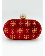 Sequins Embellished Red Velvet Clutch