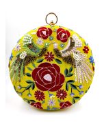 Embroidered Yellow Round Clutch