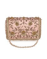 Pink Satin Bag With Floral Sequins Embroidery