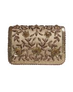 Floral Sequins Embroidered Beige Bag In Satin