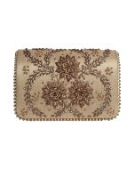 Zari Embroidered Front Flap Bag In Beige