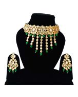 Golden Green Pearl And Kundan Choker Set