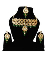 Golden Green Pearl And Kundan Choker Set