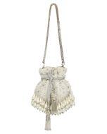 Off White Embroidered Potli Bag In Velvet