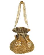 Golden Embellished Art Silk Potli Bag