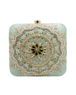 Green Embroidered Art Silk Clutch Box