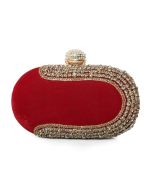 Red Embellished Velvet Clutch Box