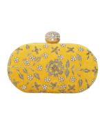 Yellow Embellished Clutch Box In Art Silk