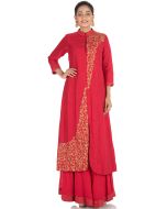 Red Hand Embroidered Kurta With Palazzo