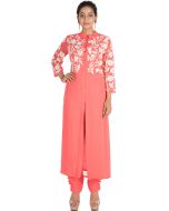 Thread Embroidered Coral Peach Kurta Set