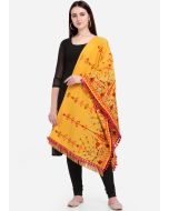 Yellow Cotton Embroidered Dupatta For Festive Wear