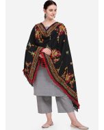 Black Cotton Dupatta With Thread Embroidery