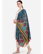 Blue Thread Embroidered Dupatta In Cotton