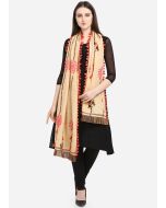 Thread Embroidered Beige Dupatta In Cotton