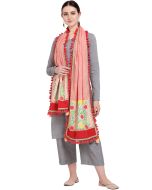 Peach Casual Embroidered Dupatta In Cotton