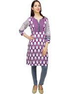 Purple and White Cotton Readymade Kurti