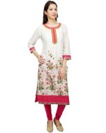 Off White Cotton Readymade Long Kurta