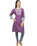 Indian Kurtis: Buy Purple and White Cotton Indian Kurti Online in USA