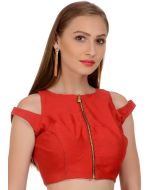 Red Dupion Silk Cold Shoulder Blouse