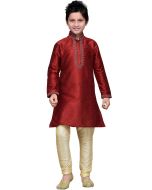 Readymade Maroon Art Silk Kids Kurta Pajama