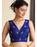 Readymade Blue Embroidered Dupion Silk Blouse