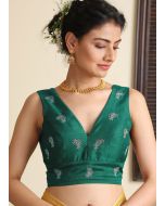 Green Embroidered Dupion Silk Readymade Blouse