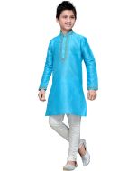 Readymade Turquoise Art Silk Kids Kurta Pajama