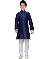 Readymade Dark Blue Art Silk Kids Kurta Pajama