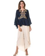 Readymade Navy Blue Peplum Top With Dhoti Pant