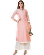 Readymade Pink Chanderi Long Kurta With Palazzo