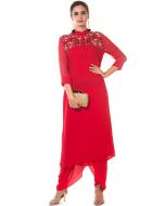 Readymade Red Georgette Long Kurta With Dhoti Pant