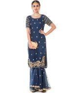 Readymade Navy Blue Long Kurta With Sharara