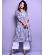 Pastel Blue Readymade Printed Cotton Kurta Set