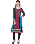 Readymade Multicolored Faux Georgette Panelled Kurta