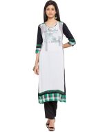 Readymade White and Black Cotton Long Kurta