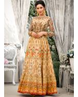 Beige Digital Printed Art Silk Long Indian Gown Online Shopping in USA