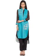 Readymade Blue and Black High Low Cotton Kurta