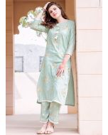 Readymade Light Green Block Print Kurta Pant Set