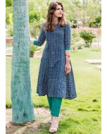 Indigo Blue Block Print Readymade Kurta Pant Set