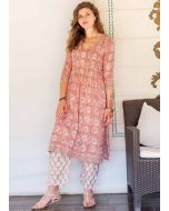 Pink Block Printed Pin Tucks Kurta Pant Set