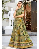 Green Floral Digital Print Readymade Gown