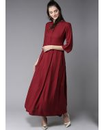 Readymade Rayon Flared Kurta Set In Maroon