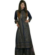 Navy Blue Straight Cut Long Kurta Palazzo Set