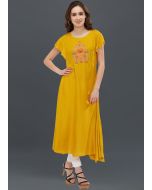 Yellow Asymmetric Rayon Readymade Kurta Set